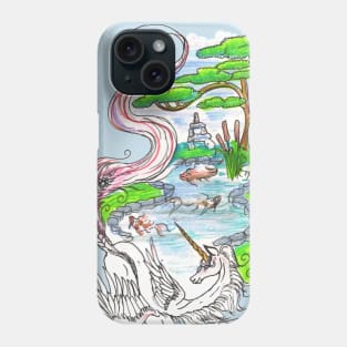 Unicorn Horses Pony Zen Pond Fish Koi Equine Equestrian Wings Winged Flying Yin Yang Phone Case