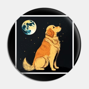 Golden Retriever Dog, Full Moon, Night Sky Pin