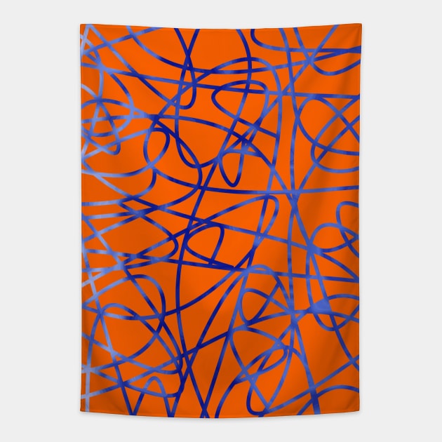ORANGE With Blue Scribbles Abstract Art Tapestry by SartorisArt1