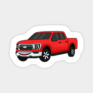 Cute red pickup truck cartoon illustration Magnet