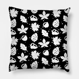 Graphic Nature Pattern on Black Background Pillow