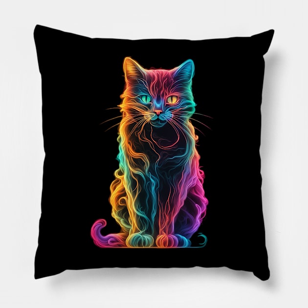 Neon Cat 13 Pillow by KawaiiDread