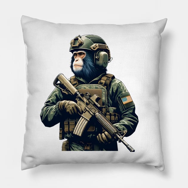 Tactical Monkey Pillow by Rawlifegraphic