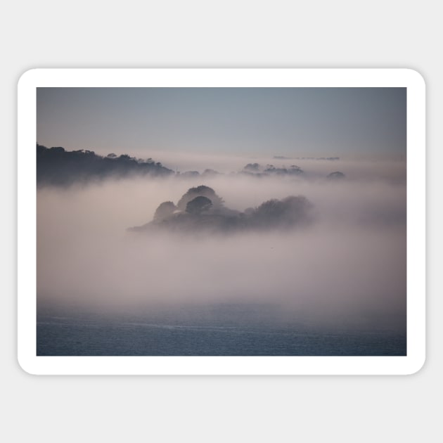 Drake's Island in the Mist - Sea Mist - Sticker | TeePublic