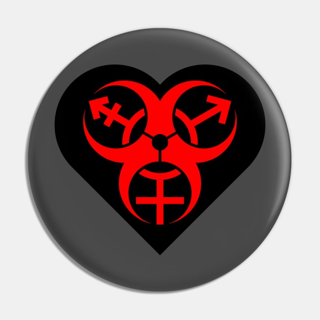 Trans Biohazard - Black Heart Pin by GenderConcepts