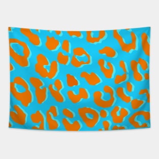 Leopard Print Orange Blue Tapestry