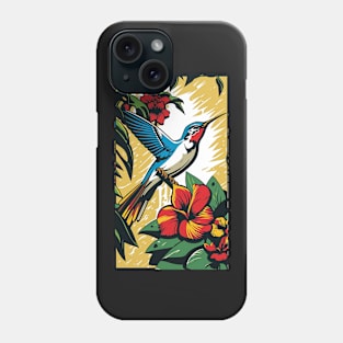 Hummingbird Vibrant Tropical Flower Tall Retro Vintage Digital Pop Art Portrait Phone Case