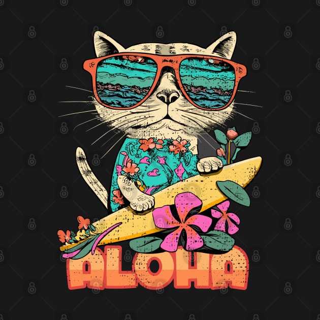 Aloha Surf Cat Hawaii Vintage by Tezatoons