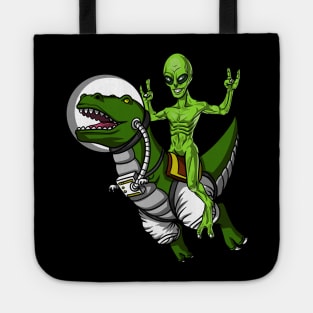 Space Alien Riding T-Rex Dinosaur Astronaut Tote