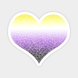 Ombré non-binary colours and white swirls doodles heart Magnet