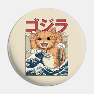 Catzilla In The Great Wave Pin