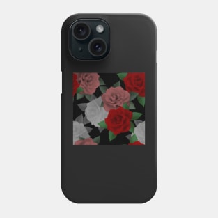 Red and pink roses on black background Phone Case