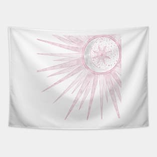 Elegant Pink Sun Moon Doodle Mandala White Design Tapestry