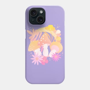 Magic mushrooms and flowers, pink and yellow gradient Phone Case