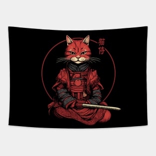 Samurai Cat Tattoo, Kawaii Ninja Cat Tapestry