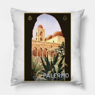 Palermo, Sicily, Italy Vintage Travel Poster Design Pillow