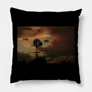 Kansas Stormy night with a Windmill silhouette Pillow