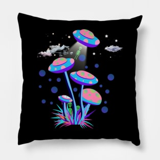 Mushroom UFO and Aliens Pillow