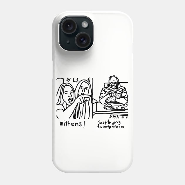 Woman Yelling Mittens at Bernie Sanders Line Drawing Phone Case by ellenhenryart