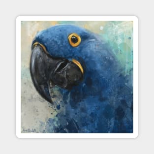 Chaotic Painting of a Blue Parrot Magnet