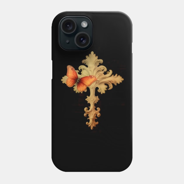 Gold Cross With Butterfly Phone Case by MiracleROLart