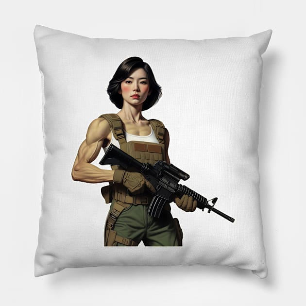 Tactical Girl Pillow by Rawlifegraphic