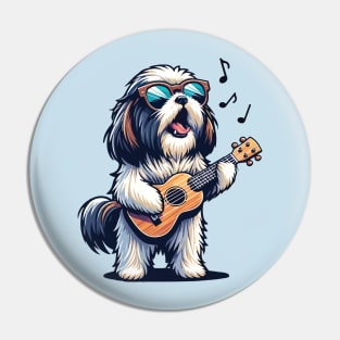 Dog Playing Guitar Singing Shih Tzu Funny Shih Tzu Grandma Pin