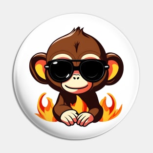 monkey with sunglasses on fire Pin