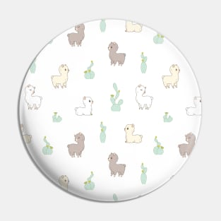 Cactus and Alpacas Pattern in White Pin