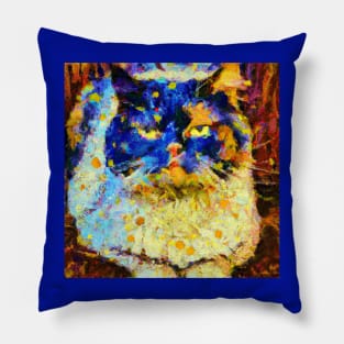 Blue Faced Cat in the Style of Van Gogh Pillow