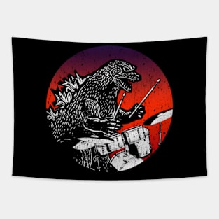 Godzilla Drummer Sunset Background Tapestry