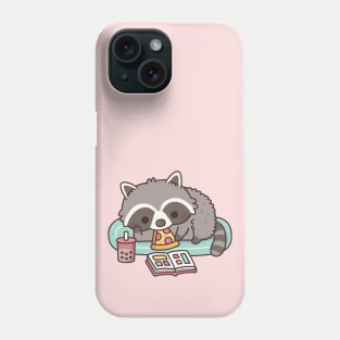 Cute Raccoon With Pizza Bubble Tea And Manga Phone Case