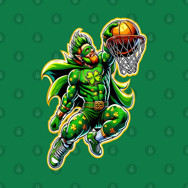 St Patrick's Day Irish Superhero Leprechaun Basketball Player by E