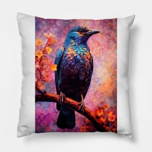 Starling bird painting colors art #starling Pillow