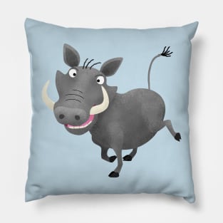 Funny african warthog pig cartoon illustration Pillow