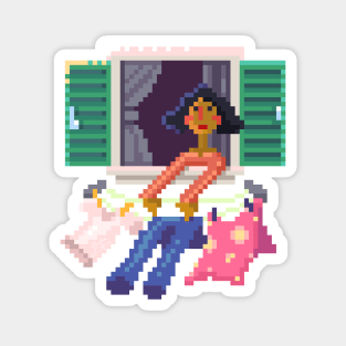 Woman In The Window Pixel Art Magnet