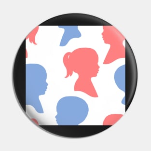 Child Silhouettes - Pink and Blue on White Background Pin