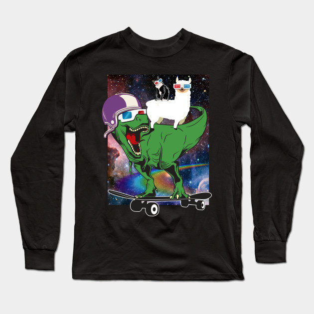 Cat On Llama On T Rex Dinosaur Skateboard 3d Glasses Gift