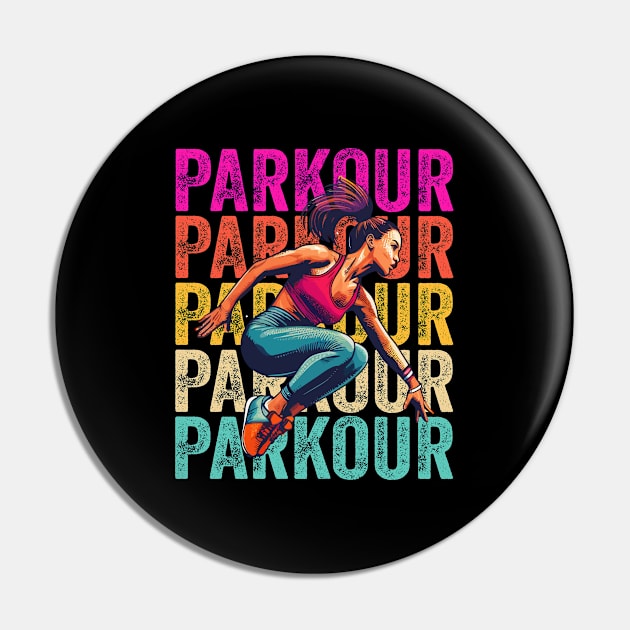 Parkour Girl Retro Vintage Pin by Kudostees