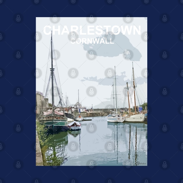 Charlestown Cornwall.  Cornish gift Kernow Travel location poster, St Austell by BarbaraGlebska