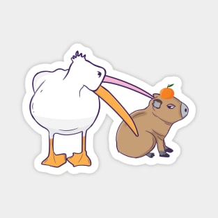 Pelican Tries to Eat Capybara Orange  Funny Cute Kawaii Meme Magnet