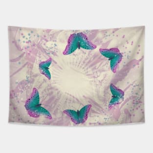 Abstract beautiful retro butterflies swarm over faded wattle Tapestry