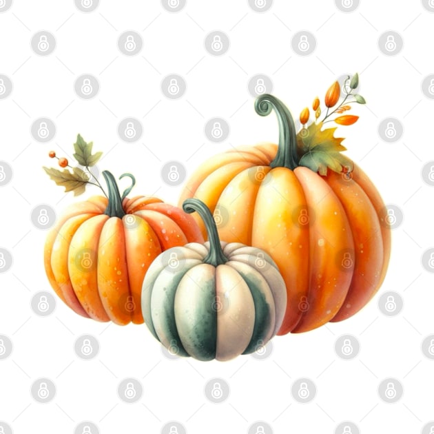 Watercolor Pumpkin Trio - Autumn Design - Fall Painting by Star Fragment Designs