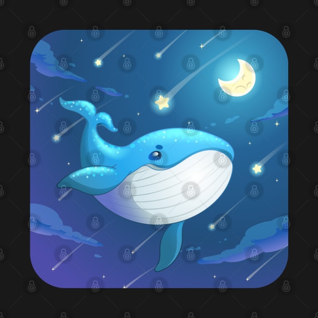 cute blue whale cartoon character design by tomodaging