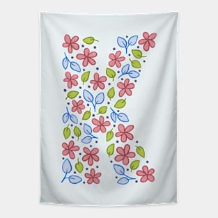 Floral Monogram Letter K - pink and blue Tapestry