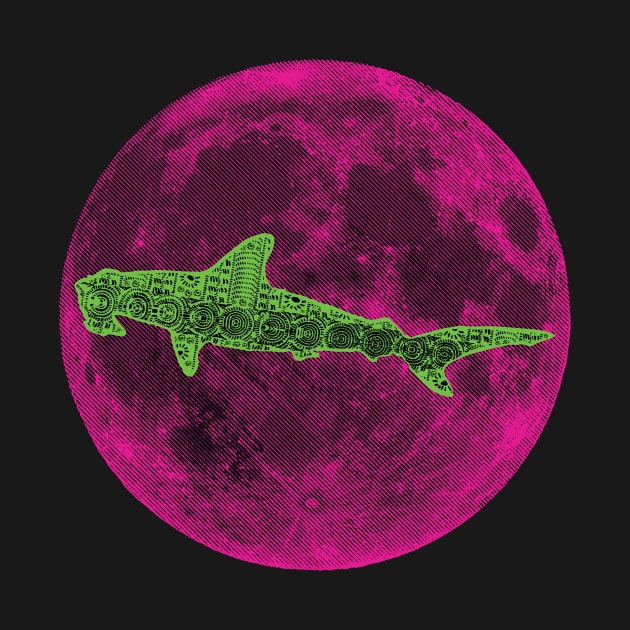 Bright Green Polynesian Pink Moon Hammerhead Shark by pelagio