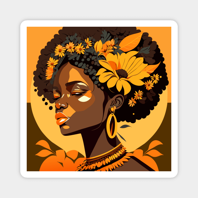 Afro Sunflower lady Magnet by Lilbangdesigns