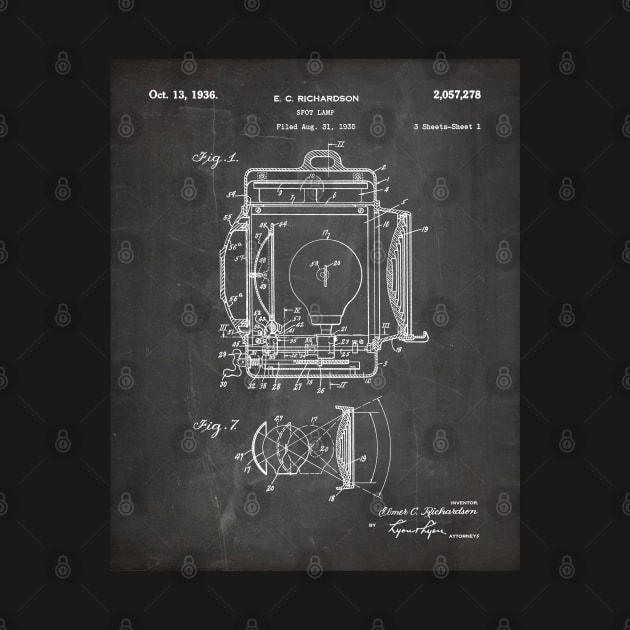 Film Spot Lamp Patent - Cinema Student Film Student Art - Black Chalkboard by patentpress