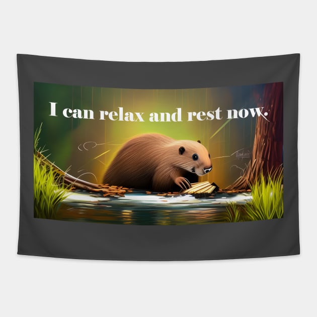 Mantra for sleep and self care with beaver colorful design Tapestry by Dok's Mug Store