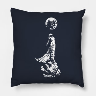 Lady On Asteroid (white print) Pillow